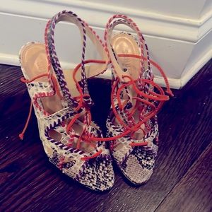 Schutz snake skin lace up sandals